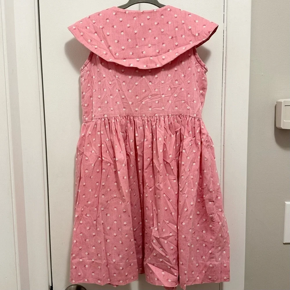 Vintage Mousefeathers Floral Pink Sleeveless Girls Dress 6 Flap Collar